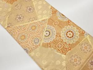 切り嵌め風亀甲に華文・立涌模様織出し袋帯